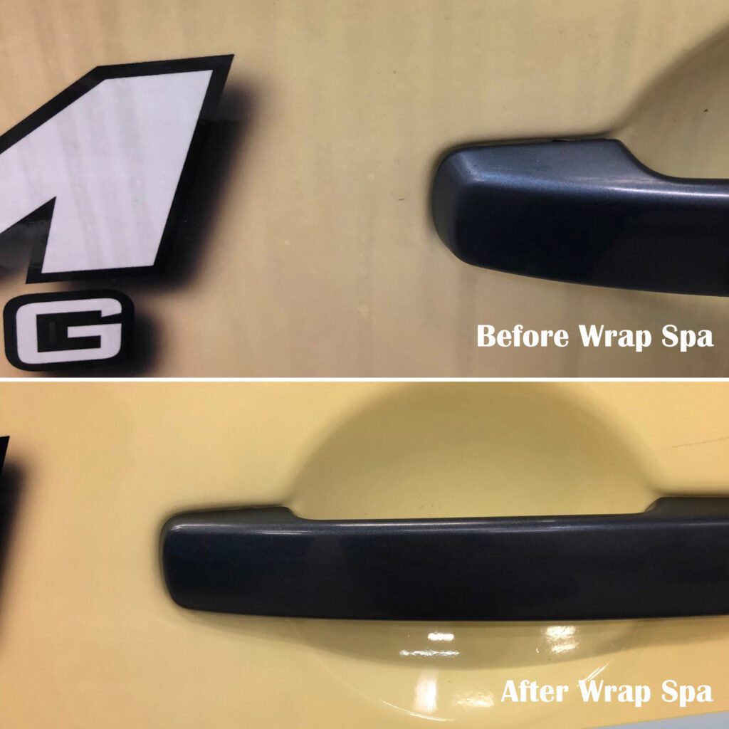 Pictures of a vehicle before and after our wrap spa treatment.